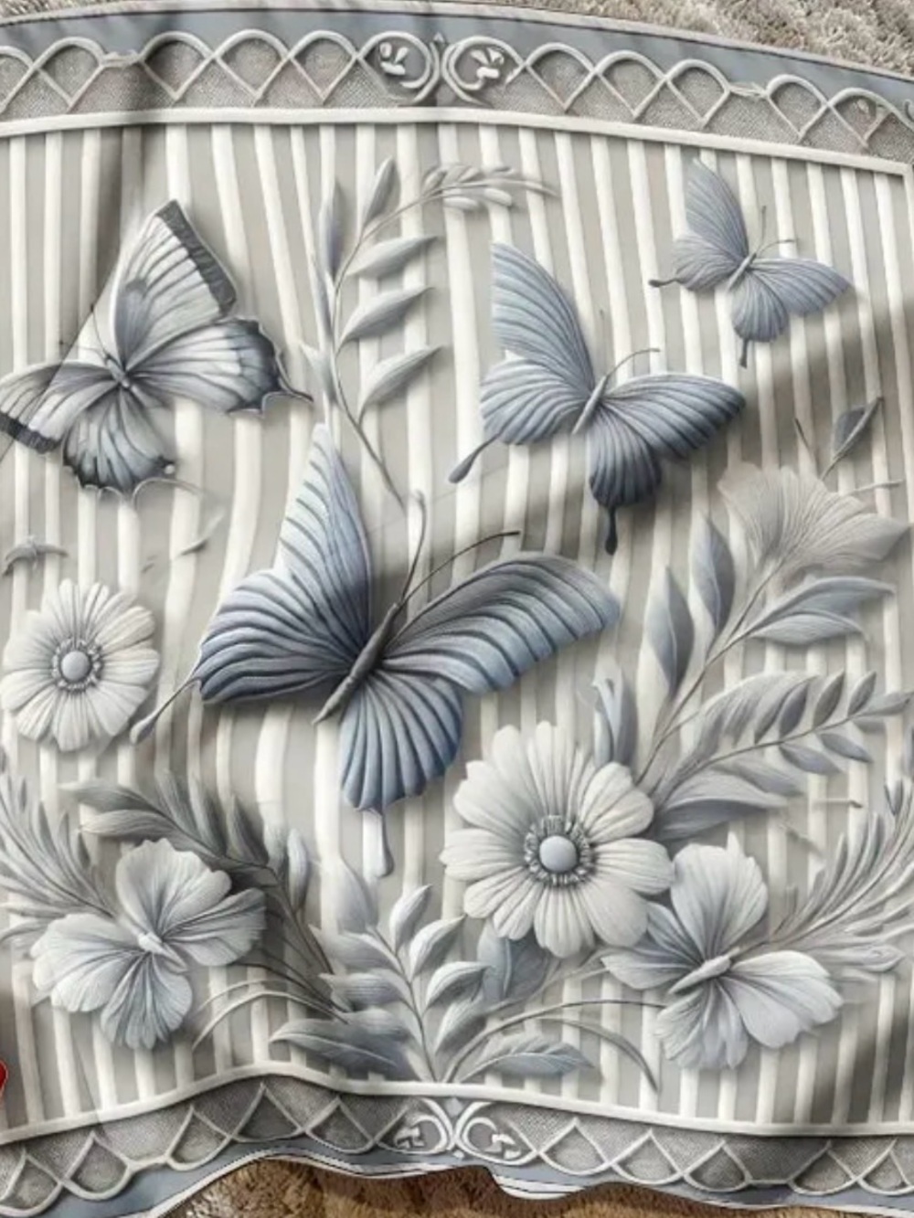 Butterfly & Floral Print Women's Scarf in Gray and Blue